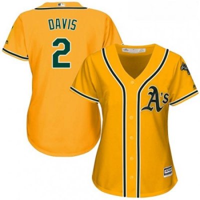 Womens Majestic Oakland Athletics 2 Khris Davis Authentic Gold Alternate 2 Cool Base MLB Jersey