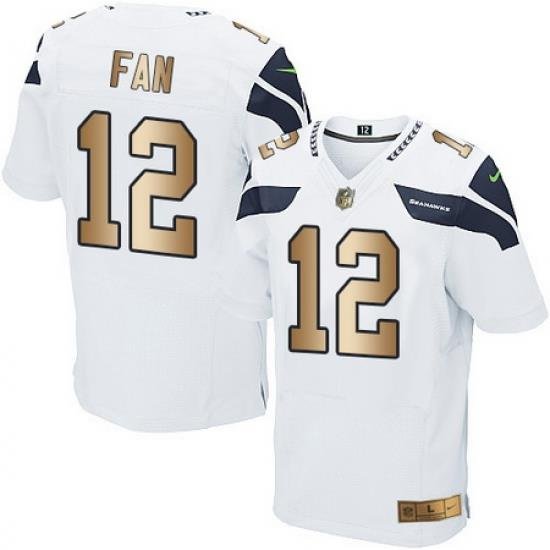 Nike Seahawks #12 Fan White Mens Stitched NFL Elite Gold Jersey