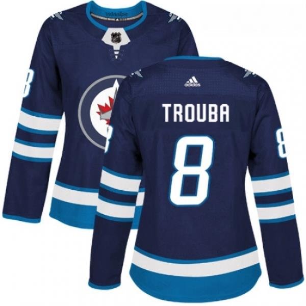 Womens Adidas Winnipeg Jets 8 Jacob Trouba Authentic Navy Blue Home NHL Jersey