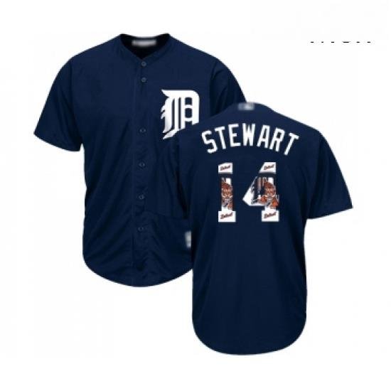 Mens Detroit Tigers 14 Christin Stewart Authentic Navy Blue Team Logo Fashion Cool Base Baseball Jersey