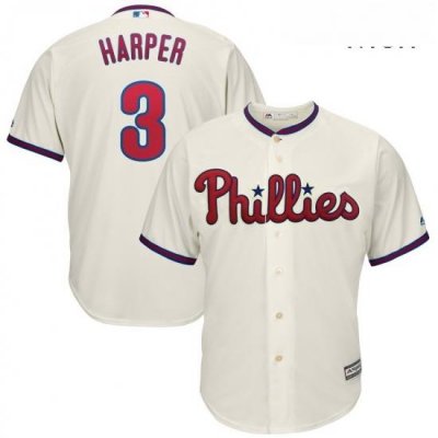 Mens Philadelphia Phillies 3 Bryce Harper Majestic Cream Alternate Official Cool Base Player Jersey