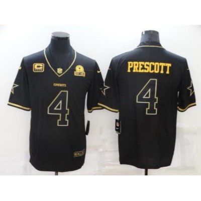 Men Dallas Cowboys 4 Dak Prescott Black Golden With C Patch Edition Limited Stitched Jersey