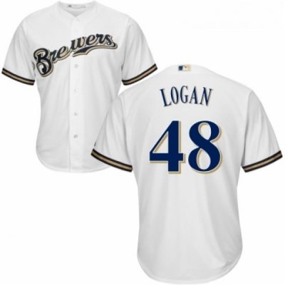 Youth Majestic Milwaukee Brewers 48 Boone Logan Replica Navy Blue Alternate Cool Base MLB Jersey