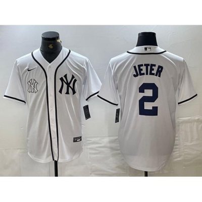 Men NeW York Yankees 2 Derek Jeter White Cool Base Stitched Baseball Jersey 1