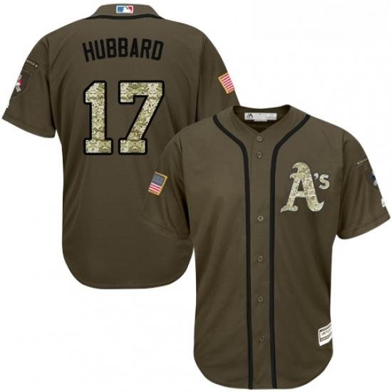 Youth Majestic Oakland Athletics 17 Glenn Hubbard Replica Green Salute to Service MLB Jersey