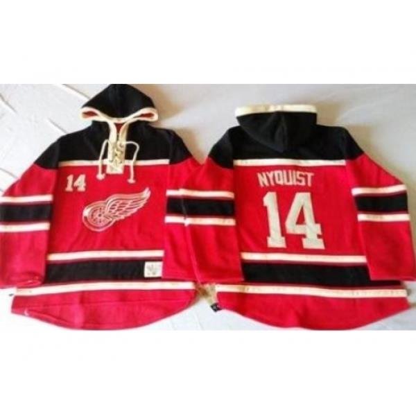 Detroit Red Wings 14 Gustav Nyquist Red Sawyer Hooded Sweatshirt Stitched NHL Jersey