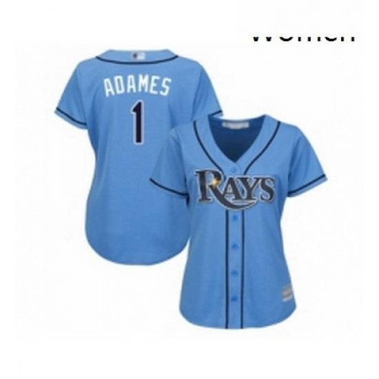 Womens Tampa Bay Rays 1 Willy Adames Replica Light Blue Alternate 2 Cool Base Baseball Jersey