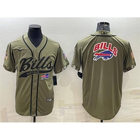 Men Buffalo Bills Olive Salute To Service Team Big Logo Cool Base Stitched Baseball Jersey