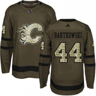 Mens Adidas Calgary Flames 44 Matt Bartkowski Authentic Green Salute to Service NHL Jersey