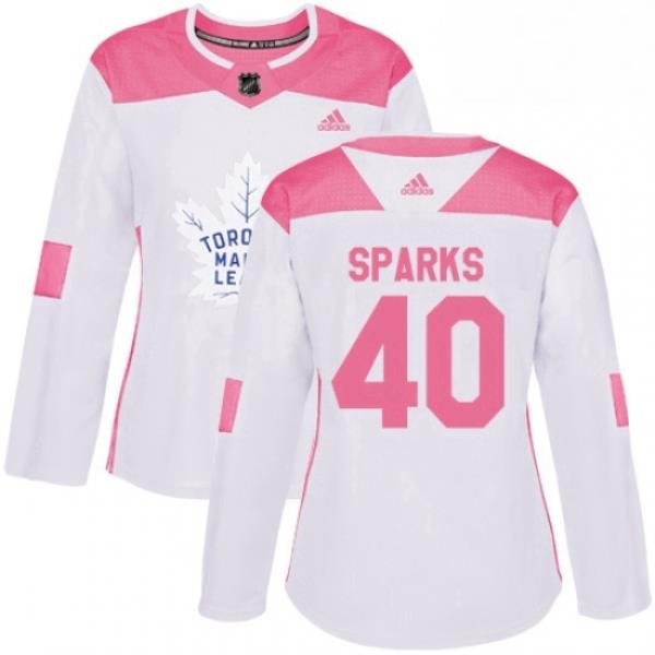 Womens Adidas Toronto Maple Leafs 40 Garret Sparks Authentic WhitePink Fashion NHL Jersey