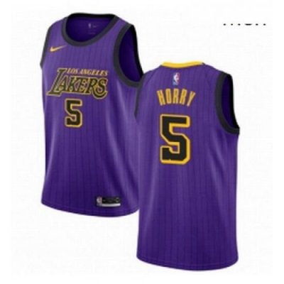 Mens Nike Los Angeles Lakers 5 Robert Horry Swingman Purple NBA Jersey City Edition