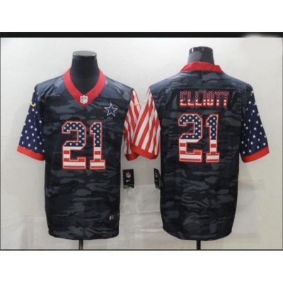 Men Dallas Cowboys 21 Ezekiel Elliott Camo Salute To Serve USA Flag Limited Jersey