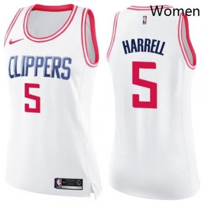 Womens Nike Los Angeles Clippers 5 Montrezl Harrell Swingman White Pink Fashion NBA Jersey