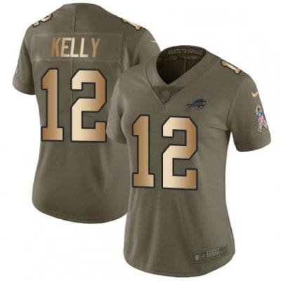 Mens Nike Buffalo Bills 12 Jim Kelly Limited OliveGold 2017 Salute to Service NFL Jersey