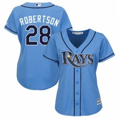 Womens Majestic Tampa Bay Rays 28 Daniel Robertson Authentic Light Blue Alternate 2 Cool Base MLB Jersey