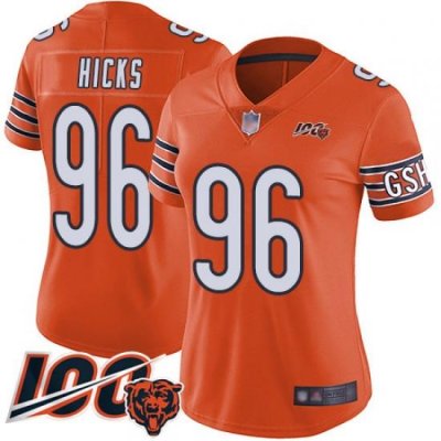 Women Chicago Bears 96 Akiem Hicks Orange Alternate 100th Season Limited Football Jersey