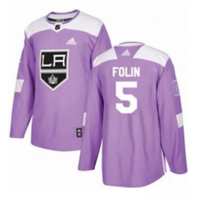 Youth Adidas Los Angeles Kings 5 Christian Folin Authentic Purple Fights Cancer Practice NHL Jersey