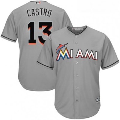 Youth Majestic Miami Marlins 13 Starlin Castro Authentic Grey Road Cool Base MLB Jersey