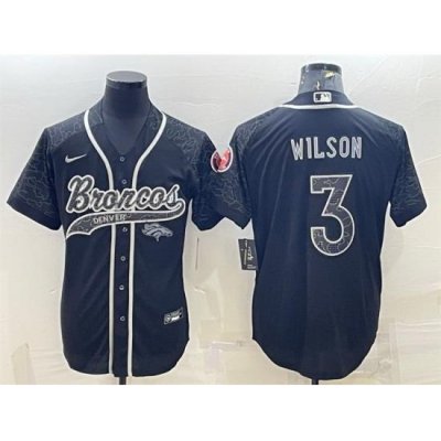 Men Denver Broncos 3 Russell Wilson Black Reflective With Patch Cool Base Stitched Baseball Jersey