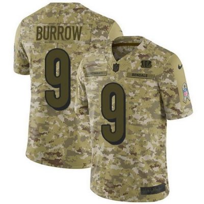 Nike Bengals 9 Joe Burrow Camo Men Stitched NFL Limited 2018 Salute To Service Jersey