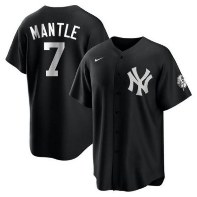 Men NeW York Yankees 7 Mickey Mantle Black Cool Base Stitched Jerseys