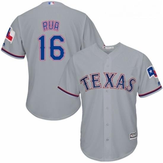 Youth Majestic Texas Rangers 16 Ryan Rua Replica Grey Road Cool Base MLB Jersey