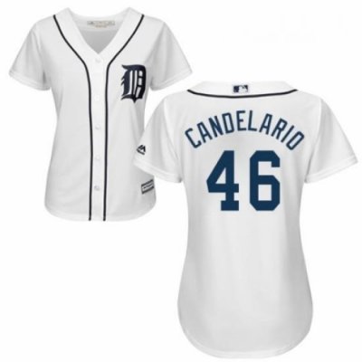 Womens Majestic Detroit Tigers 46 Jeimer Candelario Replica White Home Cool Base MLB Jersey