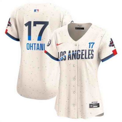 Women Los Angeles Dodgers 17 Shohei Ohtani Cream 2024 World Series Champions City Connect Limited Stitched Baseball Jersey