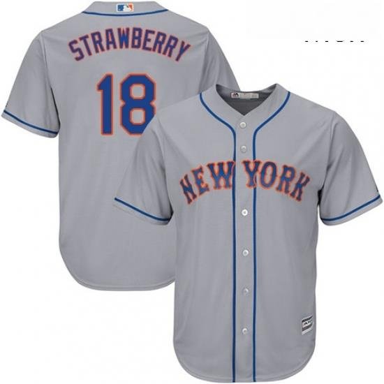 Mens Majestic New York Mets 18 Darryl Strawberry Replica Grey Road Cool Base MLB Jersey