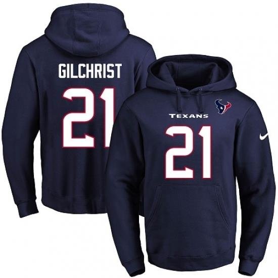 NFL Mens Nike Houston Texans 21 Marcus Gilchrist Navy Blue Name Number Pullover Hoodie