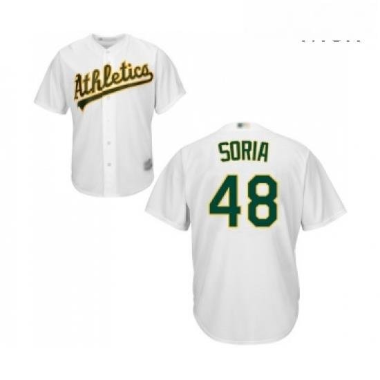 Mens Oakland Athletics 48 Joakim Soria Replica White Home Cool Base Baseball Jersey