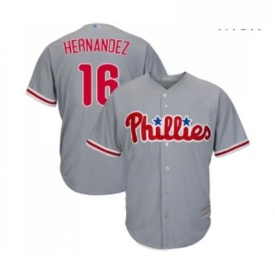 Mens Philadelphia Phillies 16 Cesar Hernandez Replica Grey Road Cool Base Baseball Jersey