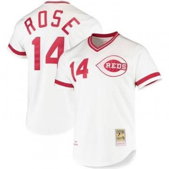 Cincinnati Reds #14 Pete Rose White Throwback Jersey