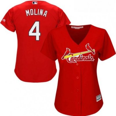 Womens Majestic St Louis Cardinals 4 Yadier Molina Replica Red Alternate Cool Base MLB Jersey