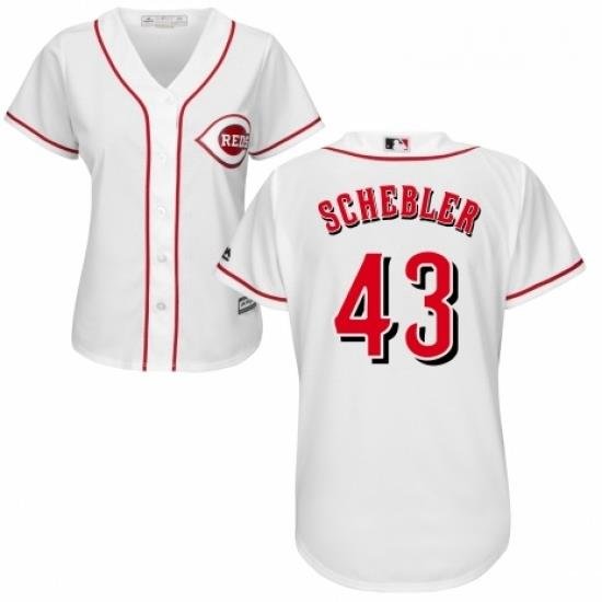 Womens Majestic Cincinnati Reds 43 Scott Schebler Authentic White Home Cool Base MLB Jersey