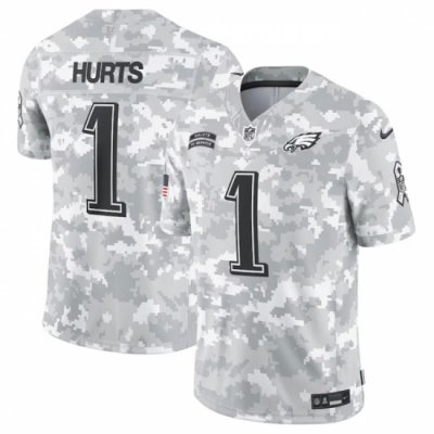 Men Philadelphia Eagles 1 Jalen Hurts 2024 Arctic Camo Salute To Service Limited Stitched Football Jersey