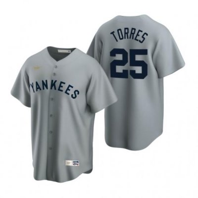 Mens Nike NeW York Yankees 25 Gleyber Torres Gray CooperstoWn Collection Road Stitched Baseball Jersey