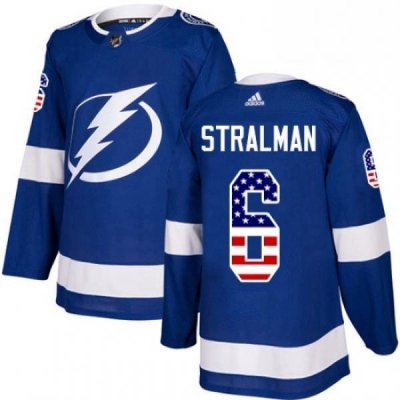 Mens Adidas Tampa Bay Lightning 6 Anton Stralman Authentic Blue USA Flag Fashion NHL Jersey