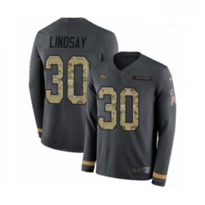 Men Nike Denver Broncos 30 Phillip Lindsay Limited Black Salute to Service Therma Long Sleeve NFL Jersey