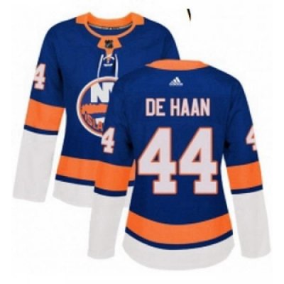 Womens Adidas New York Islanders 44 Calvin de Haan Premier Royal Blue Home NHL Jersey