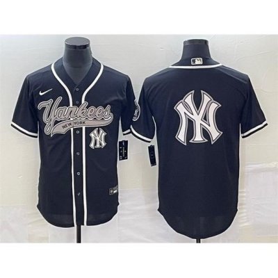 Men NeW York Yankees Black Team Big Logo Cool Base Stitched Baseball Jersey