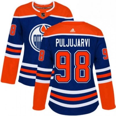 Womens Adidas Edmonton Oilers 98 Jesse Puljujarvi Authentic Royal Blue Alternate NHL Jersey