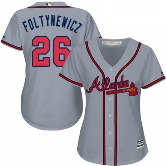 Womens Majestic Atlanta Braves 26 Mike Foltynewicz Replica Grey Road Cool Base MLB Jersey