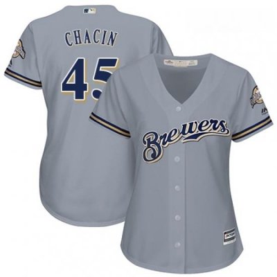 Womens Majestic Milwaukee Brewers 45 Jhoulys Chacin Authentic Grey Road Cool Base MLB Jersey