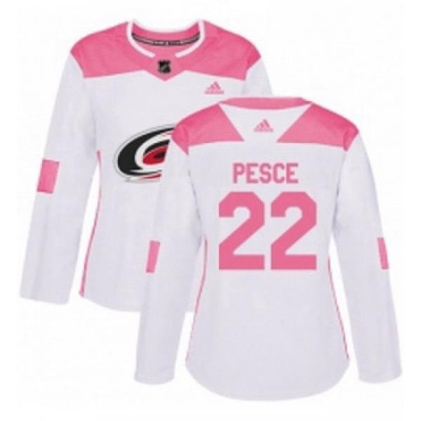 Womens Adidas Carolina Hurricanes 22 Brett Pesce Authentic WhitePink Fashion NHL Jersey