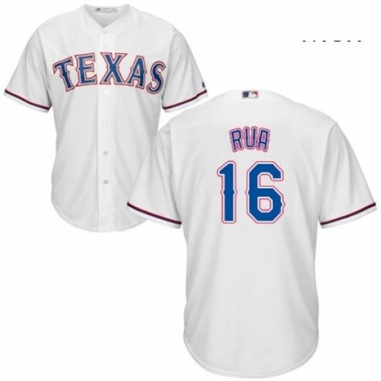 Mens Majestic Texas Rangers 16 Ryan Rua Replica White Home Cool Base MLB Jersey