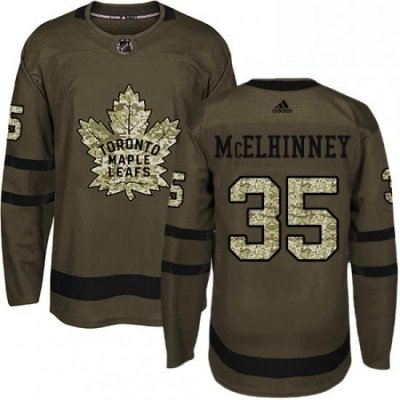 Mens Adidas Toronto Maple Leafs 35 Curtis McElhinney Authentic Green Salute to Service NHL Jersey