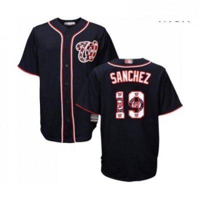 Mens Washington Nationals 19 Anibal Sanchez Authentic Navy Blue Team Logo Fashion Cool Base Baseball Jersey