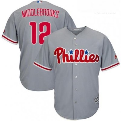 Mens Majestic Philadelphia Phillies 12 Will Middlebrooks Replica Grey Road Cool Base MLB Jersey