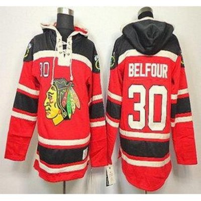 Chicago Blackhawks 30 Ed Belfour Red Lace-Up NHL Jersey Hoodies